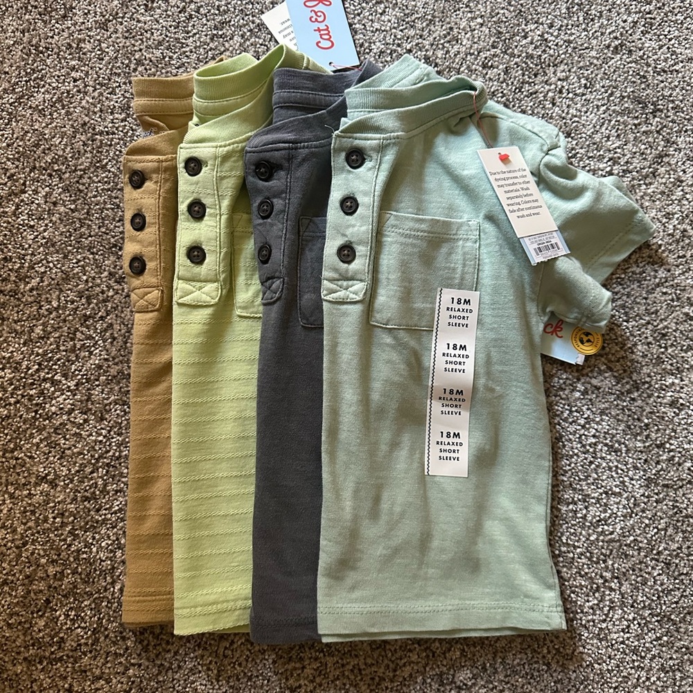 Set of Four Button-Up Henley T- Shirts